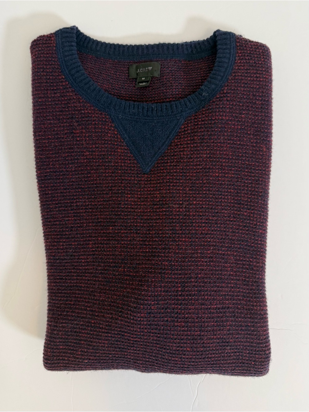 *Rare* J. Crew Sample Merino Waffle Knit Burgundy & Navy Crewneck Sweater Medium